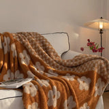 Gaeaspace  -  Ins Flower Grid Plush Blanket Winter Warm Cover Knitted Bedspread Soft Sweet Home Modern Check Flora Sofa Bed Cover