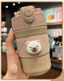 Gaeaspace  -  450ML Cute Bear Double Drink Thermos Coffee Mug With Straw Portable Stainless Steel Tumbler Insulated Cup Bottle For Kids Girls