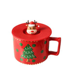 Gaeaspace  -  338ml Red Coffee Cup with Spoon Christmas Deer Decoration Mug with Lid Cartoon Ceramic Breakfast Mug Afternoon Camellia Tea Cup