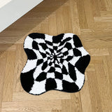 Gaeaspace  -  Abstract 3D Illusion Checkered Cloud Shape Tufted Rug - Handmade Modern Black and White Design - Fluid Art Porch Carpet