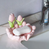 Gaeaspace  -  Creative Ceramic Flower Soap Box Drain Three-dimensional White Flower Soap Dish Bathroom Sink Shelf Bathroom Decor Accessories