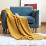 Gaeaspace  -  Inya Mustard Nordic Knitted Throw Blanket Shawl Sofa Blanket Soild with Tassels Scarf Emulation Chunky Bedspread Manta Para Sofá