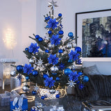 Gaeaspace  -  5.7 Inch Artificial Blue and Black Christmas Glitter Flowers with Clips 5/10pcs Xmas Tree Flower Ornaments Noel New Year Decor