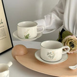 Gaeaspace  -  380ML Coffee Cups Saucer Set Retro Ceramic with Handle Lily of The Valley  Luxury Afternoon Tea Cup and Saucer Milk Mocha Cup