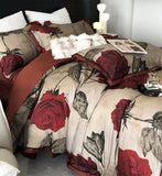 Gaeaspace  -  Vintage red flower rose brown bedding set,full queen king romantic retro cotton home textile bed sheet pillow case quilt cover