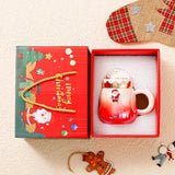 Gaeaspace  -  500ml Christmas Mug with Lid Santa Claus Christmas Trees Pattern Ceramic Coffee Cup Home Office Decor New Year Xmas Gift Box