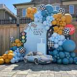 Gaeaspace  -  116Pcs Race Car Balloon Garland Kit Two Fast Birthday Decorations Dusty Blue Mustard Yellow Latetx Balloons for Race Cars Party