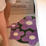 Gaeaspace  -  Tufting Floral Bath Mat Soft Fluffy Purple Flowers Bathroom Bedroom Carpet Pad Anti-slip Rug Spring Home Room Decor 48x64cm