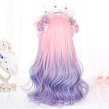 Gaeaspace  -  Long Wavy Synthetic lolita Wig Pink Gradient Blue/Purple Cosplay Wig With Bangs For Women