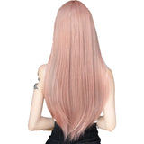 Gaeaspace  -  Rose pink wig female synthetic long hair natural air bangs long straight hair fashion jk suitable for female cosplay party