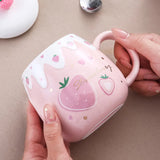 Gaeaspace  -  1pc 450ml Cute Strawberry Ceremic Cup with Lid Spoon Water Cup Coffee Mug Creative Gift Easy To Clean Summer Winter Drinkware