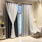 Gaeaspace  -  Nordic Style Solid Color Cloth Yarn Integrated Blackout Curtain Modern Bedroom Shade Curtains Children Room Bay Window Drapes