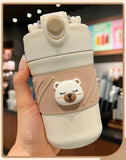 Gaeaspace  -  450ML Cute Bear Double Drink Thermos Coffee Mug With Straw Portable Stainless Steel Tumbler Insulated Cup Bottle For Kids Girls