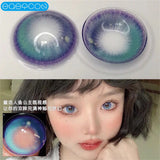 Gaeaspace  -  Tears Blue Colored Contact Lenses Soft For Eyes Big Beauty Pupil Myopia Prescription Degrees Yearly Natural Make Up New