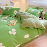 Gaeaspace  -  Winter Velvet Cartoon Cute Bedding Set Soft Warm Duvet Cover Set Single Double Quilt Cover Bed Sheet Pillowcase Home Textiles