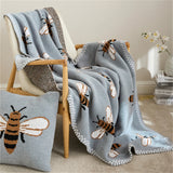 Gaeaspace  -  Bee Pattern Knitted Blanket Sofa Towel Cover Portable Office Nap Blankets For Beds Throw Blanket Bedroom Decorative Shawl Gift