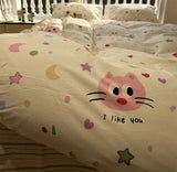 Gaeaspace  -  Colorful cartoon cat star moon heart bedding set kid teen,twin full queen cotton home textile bed sheet pillow case quilt cover