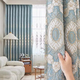 Gaeaspace  -  European Style Luxury Living Room Curtain Light Blue Elegant Chenille Blackout Curtains For Bedroom Villa Home Decor Custom