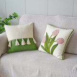 Gaeaspace  -  Green and fresh ins tulip pillow cover simple embroidered flower sofa bedside cushion office waist pillow