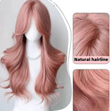 Gaeaspace  -  Pink Wig for Women Long Wavy Pink Lolita Cosplay Wig Sweet Nature Wave Headband Synthetic Wig