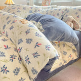 Gaeaspace  -  Winter Thickened Warm Flannel Queen Bedding Set Home Textile Cartoon Cute Duvet Cover Sheet Pillowcase 4pcs Luxury Bed Linen Set