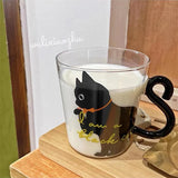 Gaeasapce  -  Cute Cat Heat Resistant Glass Cup for Home, Breakfast Milk Cup, Cartoon Casual Coffee Cup, Japanese Style, Ins