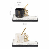 Gaeaspace  -  Nordic Creative Piano Black and White Key Ceramic Coffee Cup with Spoon Mug Exquisite Cappuccino Coffee Afternoon Tea Water Cup