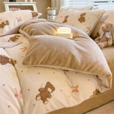 Gaeaspace  -  Thickened Milk Velvet Bedding Set Print Cartoon Winter Coral Velvet Quilt Cover Bed Sheet Pillowcase Comforter Duvet Cover Set