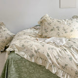 Gaeaspace  -  Small Floral Printed Lace Ruffle Bedding Set, Simple Fresh Flower Single Duvet Cover, Bed Linen Set, Pillowcases, 100% Cotton