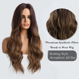 Gaeaspace  -  Long Ombre Brown Hair Wig for Women Synthetic Curly Hair Wig Middle Parting 26"