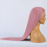 Gaeaspace  -  Pink Long Silky Straight Synthetic Lace Front Wig Natural Dark Colored 13X4 Frontal Wigs for Women Party Cosplay Free Part