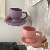 Gaeaspace  -  160ml Creative Ceramic Coffee Cup Saucer Exquisite Purple Afternoon Camellia Flower Tea Cup Vintage Latte Coffee Mug Milk Mugs