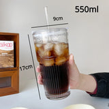 Gaeaspace  -  1pc 600ml Stripe Glass Cup with Lid and Straw Transparent Drinking Glasses for Juice Iced Coffee Water Cup Outdoor Drinkware Mug