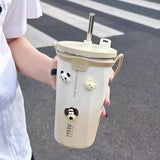 Gaeaspace  -  Kawaii Sainless Steel Tumbler For Coffee Car Mug Freeze Thermos Vacuum Flask Water Bottle With Straw Keep Cold Hot Cup 600ml