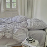 Gaeaspace  -  Literary Fold Bubble Bedding Set 40S Washed Cotton Soft Double Size Adult Kid Bed Sheet Set Pillowcase Duvet Cover Set 4pcs