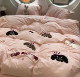 Gaeaspace  -  Cute embroidery dog bedding set 1.2 1.5 1.8 2.0,twin full queen king puppy cotton home textile bed sheet pillow case quilt cover