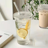 Gaeaspace  -  1pc Glass Tumblers With Lids And Straws Simple Glass Water Bottles Water Cups Summer Winter Drinkware Travel Accessories Gifts