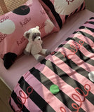 Gaeaspace  -  Fashion stripes polka dot bedding set,full queen king lovely black pink cotton home textile bed sheet pillow case quilt cover