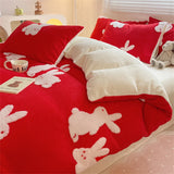 Gaeaspace  -  Winter Velvet Cartoon Cute Bedding Set Soft Warm Duvet Cover Set Single Double Quilt Cover Bed Sheet Pillowcase Home Textiles