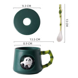 Gaeaspace  -  Panda Ceramic Coffee Cup Dish with Lid Spoon European Couple Mug Afternoon Camellia Tea Cup Breakfast Oatmeal Mug Holiday Gifts