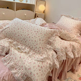 Gaeaspace  -  100% Cotton Vintage Countryside Rose Floral Lace Ruffles Duvet Cover Set Bed Skirt Or Bed Sheet Pillowcases Girls Bedding Set