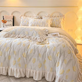 Gaeaspace  -  New Bedding Set High Weight Carved Milk Flour Set Girl Ruffle Bed Tulip Thicken Warm Quilt Cover Sheet Pillowcase Decor Bedroom