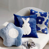 Gaeaspace  -  Cartoon Blue Rabbit Embroidered Pastoral Floral Cushion Cover Pillow Cover for Sofa Bedroom