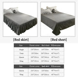 Gaeaspace  -  Pink Ruffled Seersucker Duvet Cover Set 3/4pcs Soft Lightweight Down Alternative Grey Bedding Set with Bed Skirt and Pillowcases