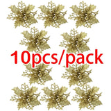 Gaeaspace  -  (10pcs) Artificial Christmas Tree Flower Glitter Decorations Xmas Ornaments New Year Gift