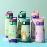 Gaeaspace  -  Kids Stainless Steel Straw Thermos Mug With Case Cartoon Leak-Proof Vacuum Flask Children Thermal Water Bottle Thermocup