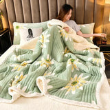 Gaeaspace  - Synthetic Lamb's Wool Autumn Winter Warm Blankets for Bed 3 Layers Thicken Milk Velvet Blanket Warmth Fluffy Weighted Blanket