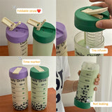 Gaeaspace  -  Glass Water Bottle With Time Marker Straw Infuser Cute 700ml Coffee Tea Juice Portable Girl School Drinking Bottle BPA Free Gift