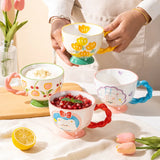 Gaeaspace  -  1pc 450ml Ceramic Hand-painted Embossed Breakfast Mugs Large Capacity Oatmeal Cups Cute Creative Milk Cups Coffee Cups Gifts