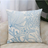 Gaeaspace  -  Beach Sea Starfish Coral Leaves Embroidered Pillowcase Back Cushion Cover Casual Cotton Case Sofa Bedroom Decro 45x45cm